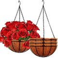 4 Pack 10 inch Metal Hanging Planters Basket with Coco Coir Liner Outdoor-Hanging Baskets for Plants Outdoor,Metal Wire Baskets with Window Box Planters, Hanging Flower Pots for Railings - size: 10 inch