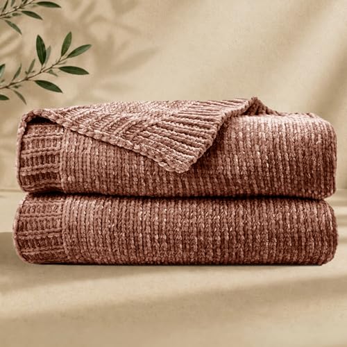 Chenille Throw Blanket for Couch, Cozy Soft Blanket Twin Lightweight Decorative Throw for Living Room Sofa Chair, Stylish Home Decor, Ideal for Gifting, Brown 60"x80" - color: Brown, size: Twin