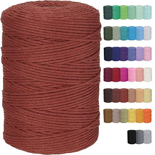 Cotton Macrame Cord 3mm 328yards Natural Colored Macrame Supplies, Soft Craft Cotton Rope for Plant Hanger Wall Hanger Dreamcatcher (Reddish Brown) - color: Reddish Brown, size: 3mmx328Yards