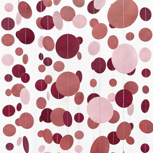 Burgundy Dusty Pink Decorations Circle Dot Garland Maroon Pink Hanging Polka Dot Streamer Banner for Wedding Birthday Bridal Shower Engagement Baby Shower Graduation Anniversary Garnet Party Supplies - color: Dusty Pink Maroon