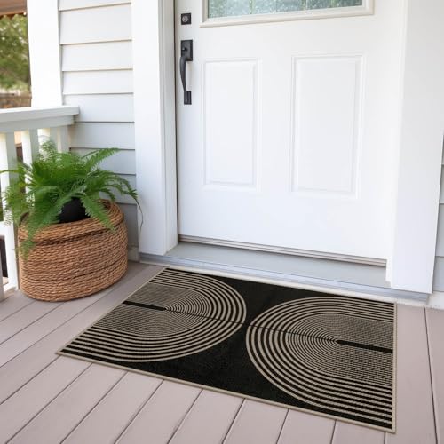 Rugalia Easy Jute Rainbow Entryway Rug, 2x3 Black Washable Non-Slip Indoor Outdoor Doormat, Boho Farmhouse Small Kitchen Rug Modern Abstract Throw Rugs for Entrance Bedroom Bathroom - color: Black Rainbow, size: 2' x 3' (Rectangular)