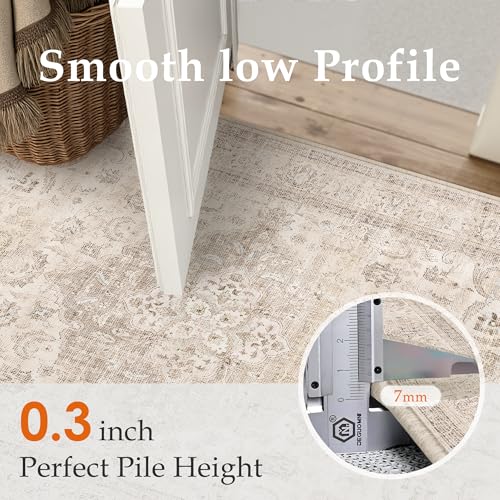 PureCozy Beige 2x3 Washable Entryway Indoor Rug Non-Slip Floral Vintage Distress Print Pattern Medallion for Living Room Thin Low Pile Soft Doormat for Kitchen Laundry Dining Room - color: Vintage 3丨beige, size: 2' x 3' (Rectangular)