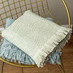 GLORY SEASON 100% Cotton Throw Blanket with Fringe Tassels Wraps Cover for Bed Couch and Living Room Sofa,Chair 50x60 Inches, Green - color: Morandi Green
