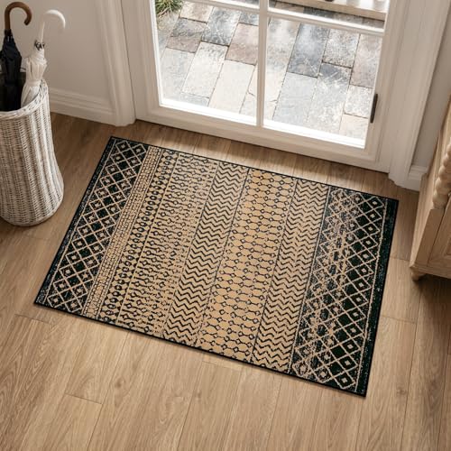 Moroccan Door Mat Indoor Entrance, 2x3 Machine Washable Small Rug for Bedroom, Non-Slip Low Pile Natural Brown Rug Farmhouse Rugs for Entryway Kitchen Bathroom - color: Natural/Brown, size: 2' x 3' (Rectangular)