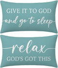 Decorative Throw Pillow Covers 12x20 Inch Set of 2 – Turquoise Christian Lumbar Pillowcase – Give It to God and Go to Sleep/Relax God’s Got This – Beach Faith Bedroom Bed Decor