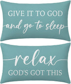 Decorative Throw Pillow Covers 12x20 Inch Set of 2 – Turquoise Christian Lumbar Pillowcase – Give It to God and Go to Sleep/Relax God’s Got This – Beach Faith Bedroom Bed Decor