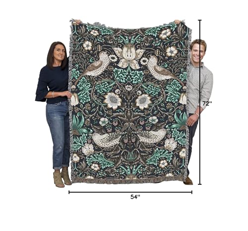 Pure Country Weavers William Morris Strawberry Thief Slate Blanket - Arts & Crafts - Gift Tapestry Throw Woven from Cotton - Made in the USA (72x54) - color: Slate, size: Large