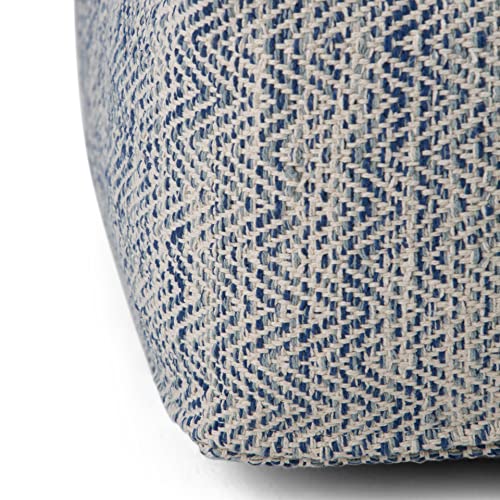 SIMPLIHOME Nate Square Pouf - 20 inch Wide Upholstered Handwoven Cotton Ottoman in Patterned Denim Melange, Boho Footstool or Extra Seating for Living Room with Artisanal Texture, Assembled - color: Patterned Denim Melange, style: Cotton Pouf