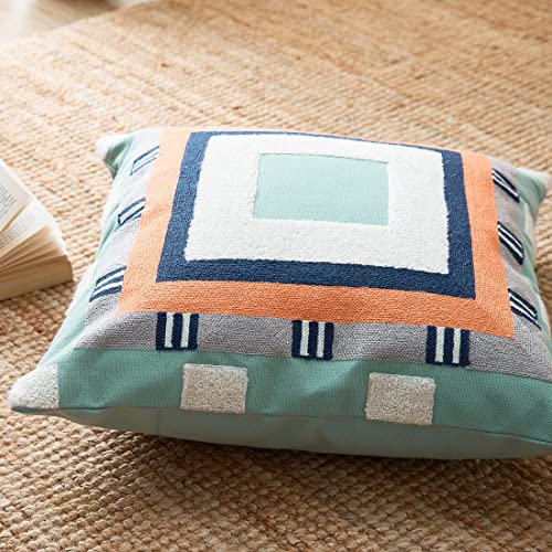 vctops Boho Geometric Tufted Decorative Throw Pillow Cover Farmhouse Cotton Embroidery Accent Square Cushion Case for Couch Sofa Bed (EmbroideryC, 18"x18") - color: Embroideryc, size: 18" x 18" (Pack of 1)