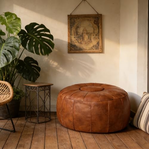 Thgonwid Unstuffed Moroccan Ottoman Pouf Cover, Ottoman Footstool Storage Solution, Bean Bag Chair, Foot Rest, Brown - color: Brown