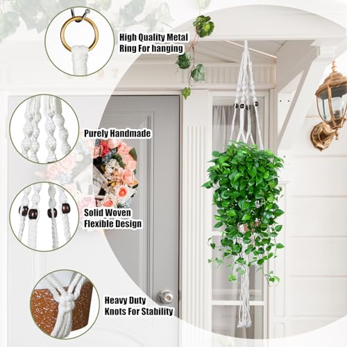 Hoteam 12 Pcs Macrame Plant Hangers Macrame Hanging Planters for Indoor Plants Handmade Boho Hanging Baskets Flower Pots Holder for Outdoor Home Wall Decor - color: Beige, Brown