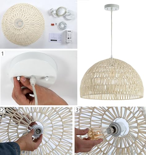 JONATHAN Y 20" Black Modern Bohemian Woven Rope LED Pendant Light Fixture, Adjustable Dome Ceiling Lamp for Kitchen Island, Rope Shade, Coastal Farmhouse Decor (JYL6504C) - color: Black, size: 20"