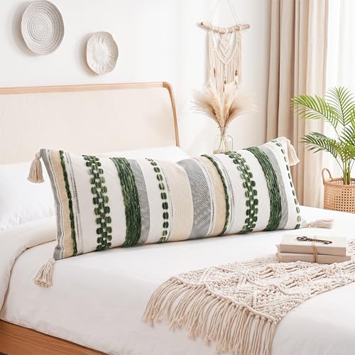 PANOD Boho Long Lumbar Throw Pillow Cover 16 x 36 Dark Green, Chenille Morocan Extra Long Pillow Case Cover, Decorative Long Pillow for Bed Couch Sofa Farmhouse - color: Dark Green Tone, size: 36" x 16" (Pack of 1)