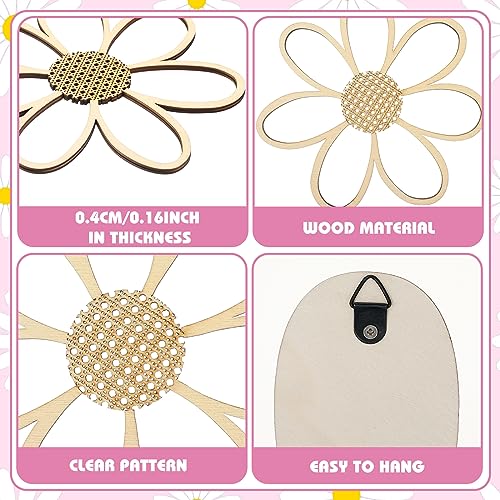 Thyle 6 Pcs Daisy Wall Decor Wooden Daisy Wall Sculptures Art Flowers Signs Hanging Plaque for Home Nursery Bedroom Farmhouse Bathroom Decorations Housewarming Gifts(Wood Color) - color: Wood Color