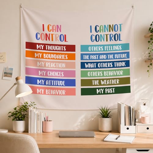 50x60in Mental Health Tapestry, Circle of Control Positive Affirmations Wall Hanging, Mental Health Gift for Women, Inspirational Psychology Poster Wall Art Decor for Therapy Office, School Counselor