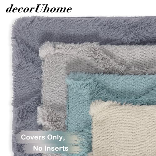 decorUhome Summer Set of 4 Throw Pillow Covers 18x18 Inch, Neutral Decorative Soft Plush Faux Wool Couch Pillow Covers, Farmhouse Pillow Cases for Living Room Bed Sofa (Beige/Grey) - color: Beige Grey, size: 18" x 18" (Pack of 4)