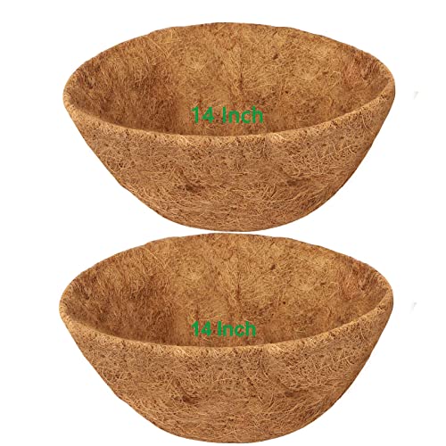 HALEDAZE 2 Pack 14 Inch Round Coco Liners for Hanging Basket, Coconut Fiber Replacement Outdoor Garden Decoration for Planters Flower Pot