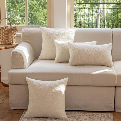 GEEORY Decorative Throw Pillow Covers 12x20 Inch Pack of 2,Textured Boucle Neutral Lumbar Cushion Cases for Bed Couch Sofa, Accent Mordern Farmhouse & Minimalist Home Decor (Cream) GE02-12 - color: Cream, size: 20" x 12" (Pack of 2)