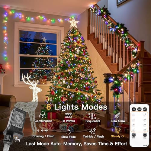 suddus Connectable Christmas Lights with Remote, Multicolor String Lights with Timer, 33ft 100 Led Fairy Lights Plug in for Xmas Tree, Bedroom, Dorm, Yard, Garden, Party, Indoor, Outdoor Decorations - color: Christmas Multicolored, size: 100LED Connectabl