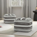 SIMPLIHOME Sommer Boho Square Pouf in Natural/Taupe Grey Handloom Woven Pattern for the Living Room, Bedroom and Kids Room - color: Natural/Taupe Grey, style: Cotton Pouf