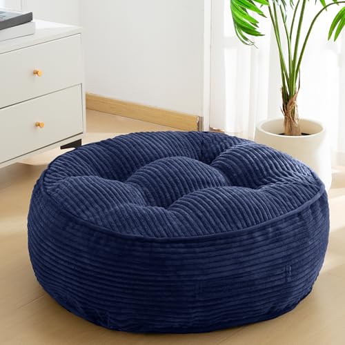 HIGOGOGO 8" Extra Thick Floor Pillow Cushion for Adults, Meditation Cushion Pillow, Large Round Floor Sitting, Tufted Corduroy Cover, for Tatami Living Room or Yoga, 22x22 Inch, Navy - color: Round Navy, size: 8" Thick(Pack of 1)