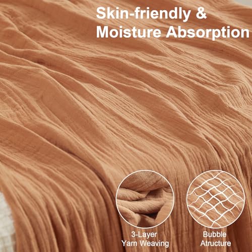 Cotton Muslin Throw Blanket with Tassels, Lightweight Woven Gauze, Pre-Washed Breathable Farmhouse Decor for Bed, Couch, All-Season Use (Tan, 50" x 60") - color: Tan, size: 50" x 60"