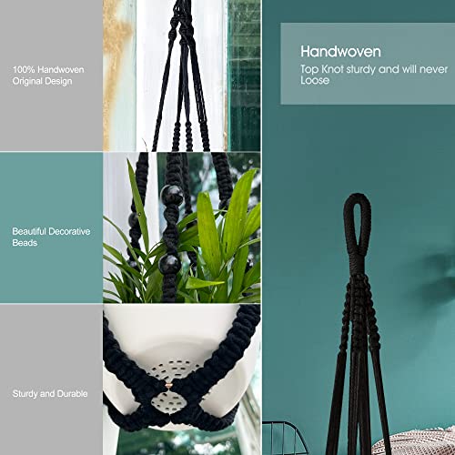 RIFNY Macrame Plant Hanger for 5 to 10 Inch Plant Pots, 35 Inch Woven Rope Hanger Kits with Hooks and Wood Beads, Hanging Planter Basket for Indoor Boho Home Decor (Black, 2 Pack) - color: Black, size: 35 Inch 2 Pack