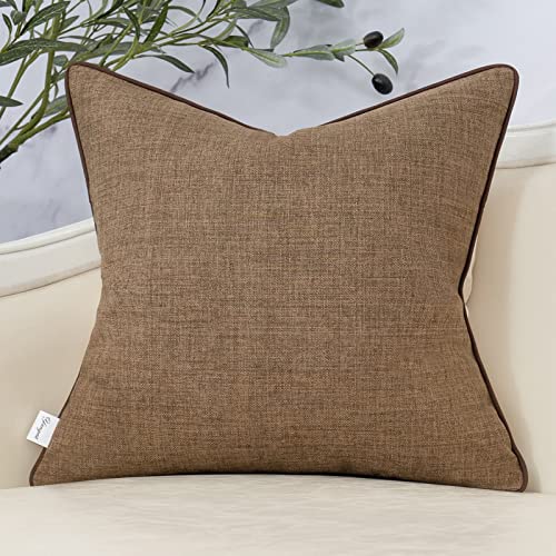 Yangest Patchwork Pillow Cover 20x20 Inch Luxury Cotton and Linen Cushion Cover Square Pillowcover for Couch Bedroom Living Room, Brown - color: Coffee Brown, size: 20" x 20" (Pack of 1)