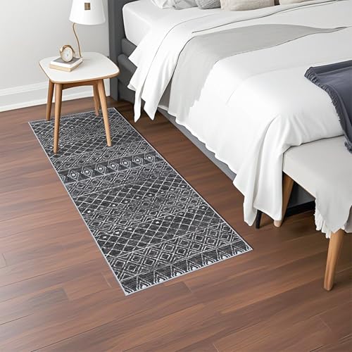 2x5 Rug Runner Moroccan - Washable Hallway Runner Rug Non Slip Pets Friendly Runner Low Pile Soft Indoor Floor Mat Front Door for Kitchen Bedroom Entryway Laundry 2x5 Black - color: Black, size: 2' x 5' (Rectangular)