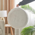 Inflatable Pouf Ottoman, 21x10 Inches Stuffed Chenille Ottoman with Inflatable PVC Liner, Foot Rest with Portable Handle, Round Floor Pillow for Living Room, Bedroom, Kids Room - color: White