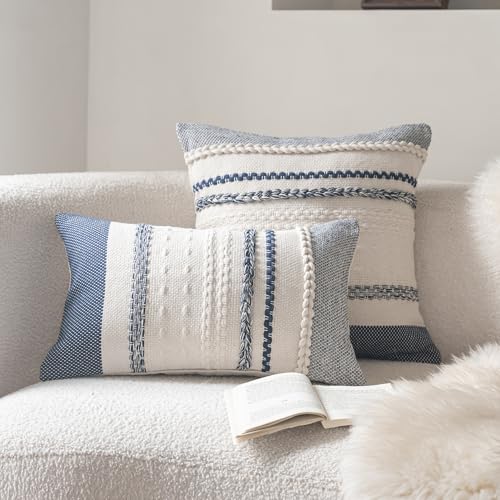 Cethom Boho Throw Pillow Covers 20x20 Inch Set of 2, Navy Blue Textured Decorative Couch Pillow Cases for Farmhouse Home Decor, Accent Cushion Cover for Sofa, Bed, Living Room, Bedroom - color: Navy Blue, size: 20" x 20" (Pack of 2)