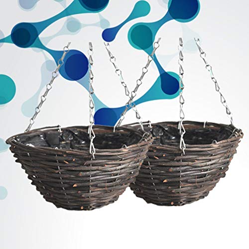 Rattan Hanging Basket for Plants Seagrass Hanging Planters Indoor Outdoor Plant Flower Hanging Pots Woven Straw Planter Ceiling Flower Pots for Decoration 2pcs