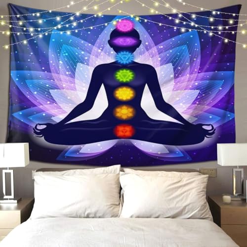 RTAFGU Chakra Meditation Tapestry, Chakra Meditation Lotus Flower, Yoga Spiritual Energy Art Tapestries Aesthetic Wall Hanging for Bedroom Living Room,Dorm Party Home Decoration 80" L x 60" W - color: Chakra Meditation_1501, size: 80"L x 60"W