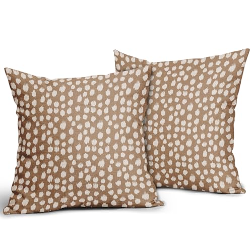 Sweetshow Brown Cream Dots Pillow Covers 16x16 Set of 2 Boho Design Polka Dot Throw Pillows Modern Trendy Print Outdoor Decorative Pillowcase Square Linen Cushion Cases Decor for Sofa Couch Bed - color: Brown Cream Dots, size: 16" x 16" (Pack of 2)