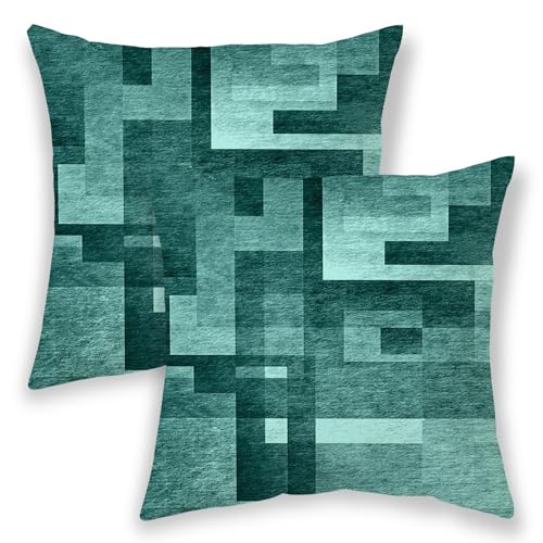 BETGINY Aqua Teal Pillow Covers 20x20, Abstract Art Outdoor Decorative Throw Pillows for Couch, Modern Geometry Decor Cushion Cover 2 Pcs Soft Farmhouse Square Pillowcase for Bed Car Safa - color: Aqua Teal, size: 20" x 20" (Pack of 2)