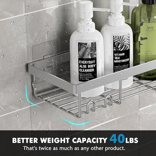Moforoco Shower Caddy Shelf Organizer Rack, Self Adhesive Black Bathroom Shelves Basket, Home Farmhouse Wall Inside Organization and Storage Decor Rv Accessories, First Camper Apartment Essentials - color: Grey, size: Medium