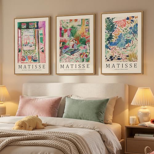 Framed Abstract Matisse Wall Art for Living room, Large 3 Pieces Colorful Landscape Canvas Artwork for Walls, Vintage Matisse Paintings Prints Pictures for Hallway Home Office, Total Size 30x60 - color: Colorful-C, size: 20"W x 30" H x 3Pcs