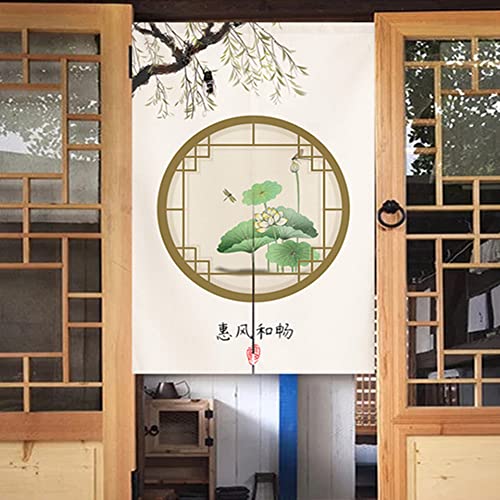 Japanese Noren Doorway Curtain Tapestry Traditional Chinese Wealth Fortune Door Curtain Lotus Painting Kitchen Home Decoration, 33" x 59" - color: Multi 2, size: 33.5"W x 59.1"L (Pack of 1)