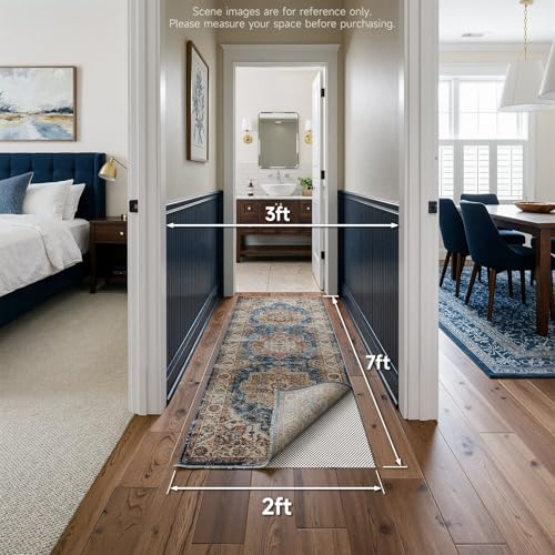Veken 2x7 Ft Rug Pad Gripper for Hardwood Floors, Non Slip Rug Pads for Area Rugs, Thick Rug Grippers for Tile Floors, Under Carpet Anti Skid Mat, Keep Your Rugs Safe and in Place - size: 2' x 7' (Rectangular), style: White