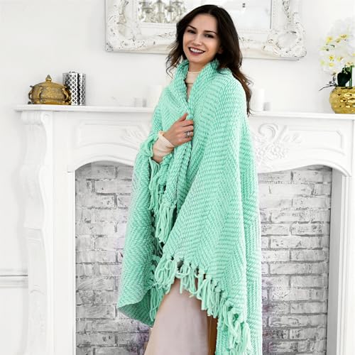 Home Soft Things Blue Throw Blanket Knitted Tweed Throw 50'' x 60'', Bay, Super Soft Cozy Warm Comfortable Breathable Throw for Living Room Chair Couch Bed Sofa Bedroom Home Décor - color: Bay, size: 50 in x 60 in
