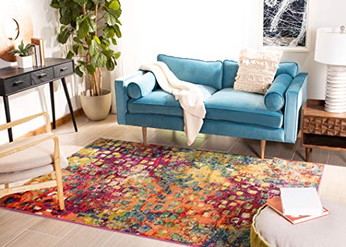 SAFAVIEH Madison Collection 3' Round Fuchsia / Gold MAD425D Boho Abstract Distressed Non-Shedding Dining Room Entryway Foyer Living Room Bedroom Area Rug - color: Fuchsia/Gold, size: 3' (Round)