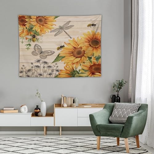 Sunflower Tapestry,Watercolor Flower Rustic Wooden Plank Retro Barn Door Butterfly Tapestry for Bedroom,Nature Landscape Tapestry Wall Hanging for Living Room Dorm Home Decor,40"x30" - color: Sunflower-4, size: W40xL30in