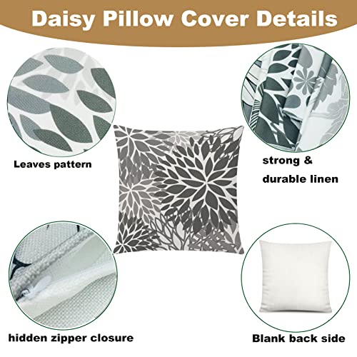 COMMINY Grey Pillow Covers 18x18 Set of 6 Decorative Daisy Flower Throw Pillow Cover for Couch Modern Cushion Cover for Patio Living Room Cushion Bed Farmhouse Home Decor - color: Grey White Daisy, size: 18" x 18" (Pack of 6)