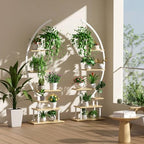 GREENSTELL Plant Stand Indoor with Grow Light, 7-Tiered Tall Metal Plant Stand for Indoor Plants, Half-Moon Shape Display Shelf for Living Room, Balcony, Patio, White (2 Pack)
