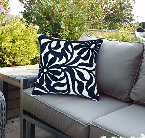 Alysheer Farmhouse Floral Leaves Embroidered Decorative Throw Pillow Cover 18x18 inches, Boho Tufted Flowers Embroidery Pattern Chic Cotton Cushion Case for Couch Bed Sofa Living Room(Navy Blue) - color: Navy Floral, size: 18" x 18" (Pack of 1)