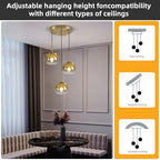 Mikeru Modern Gold Glass Chandelier, 3 Light Cluster Pendant Light Fixtures Kitchen Island Lighting Kitchen Island Pendant Lighting Hanging Lights Multi Light Large Pendant Lighting（Without Bulb） - color: Gold-3 Light