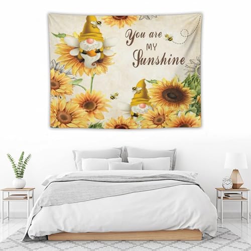 Sunflower Tapestry,Farmhouse Floral and Butterfly Bee Gnomes Tapestry for Bedroom,Nature Landscape Tapestry Wall Hanging for Living Room Dorm Home Decor,40"x30" - color: Sunflower-2, size: W40xL30in