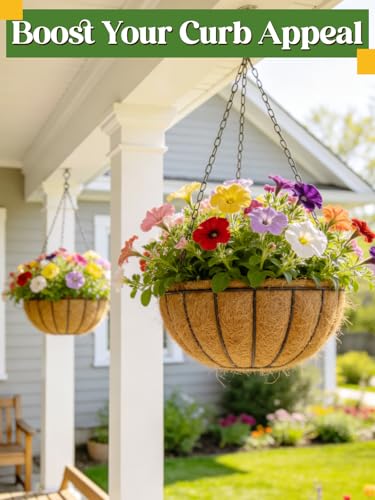 ANPHSIN 4Pcs 12inch Coconut Liners for Hanging Baskets Planters - Made of 100% Natural Coco Coir Fiber, Thick Breathable Round Liner for Outdoor Porch Garden Flower - size: 12in
