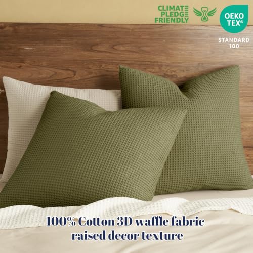 PHF 100% Cotton Waffle Weave Euro Shams 26" x 26", No Filling, 2 Pack Elegant Home Decorative Euro Throw Pillow Covers for Bed Couch Sofa, Dark Oil - color: Dark Oil, size: 26" x 26" (Pack of 2)