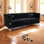 KEIKI 83" Oversized Luxury Velvet Chesterfield Sofa with 2 Pillows, Vertical Channel Tufted Backrest, Modern Style Gold Metal Accents 3-Seater Couch, Easy Assembly, for Living Room, Apartment, Black - color: Black, size: 83"